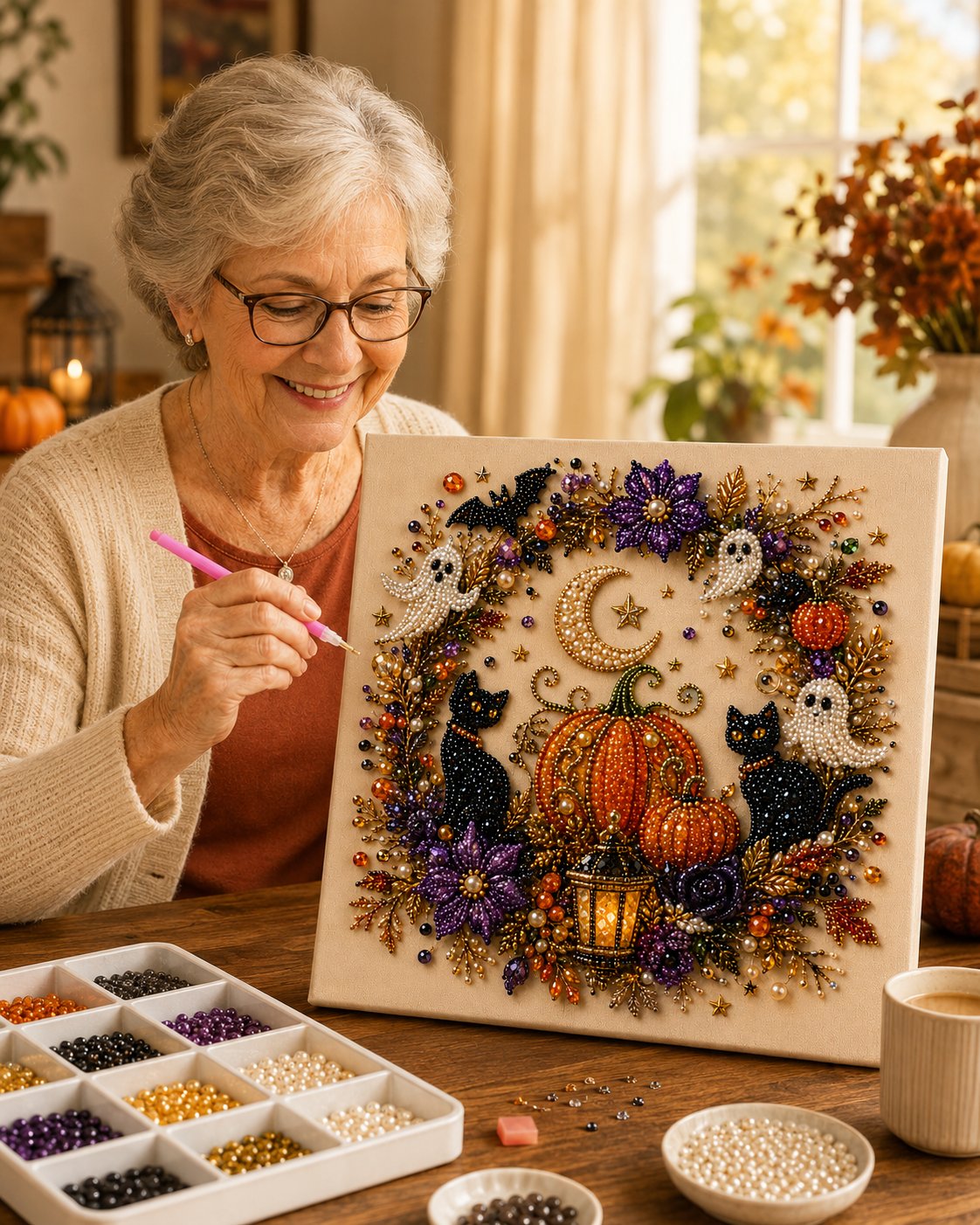 Halloween Ghost & Pumpkin Pearl Art DIY Kit
