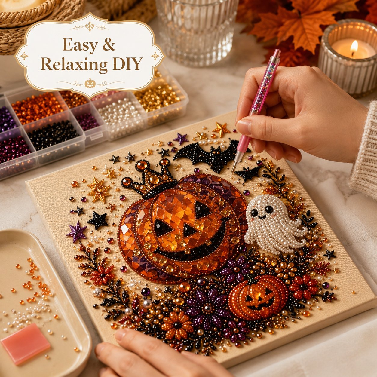 Halloween Pearl Diamond Art DIY Kit (No Mess, Beginner)