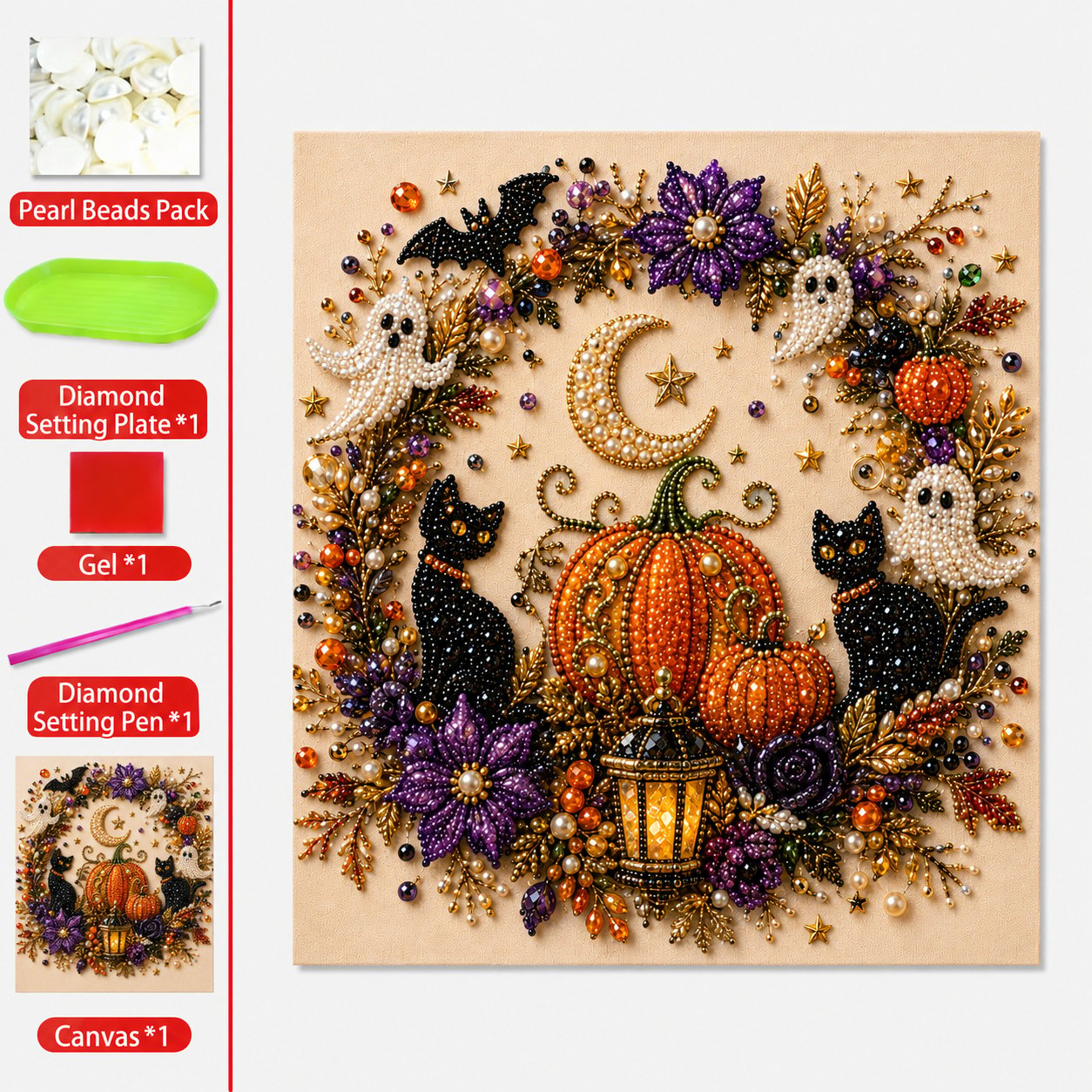 Halloween Ghost & Pumpkin Pearl Art DIY Kit
