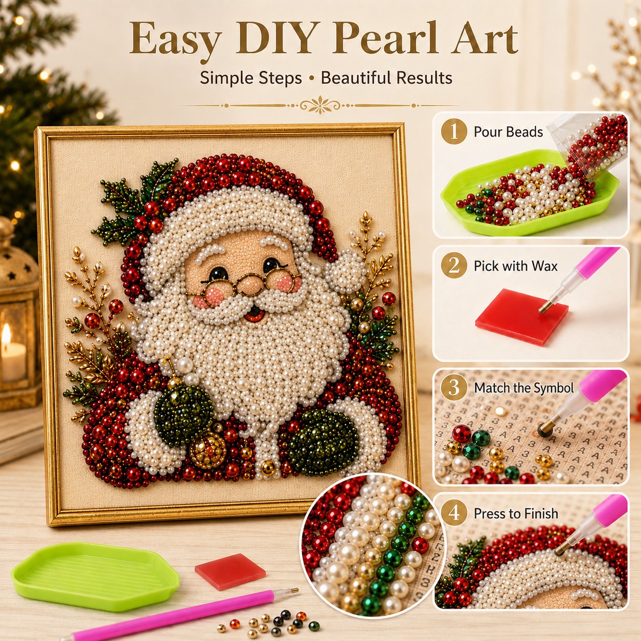 Christmas Pearl Diamond Painting Art Kit With Frame