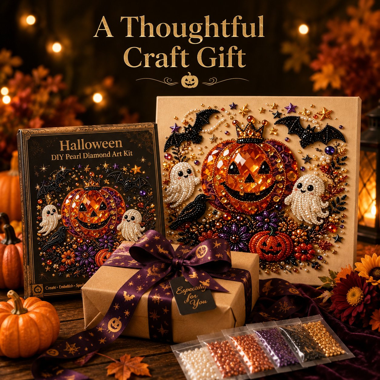 Halloween Pearl Diamond Art DIY Kit (No Mess, Beginner)