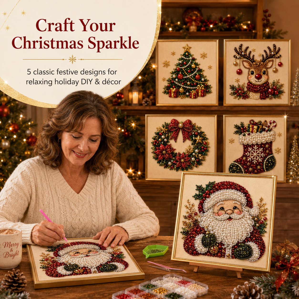 Christmas Pearl Diamond Painting Art Kit With Frame